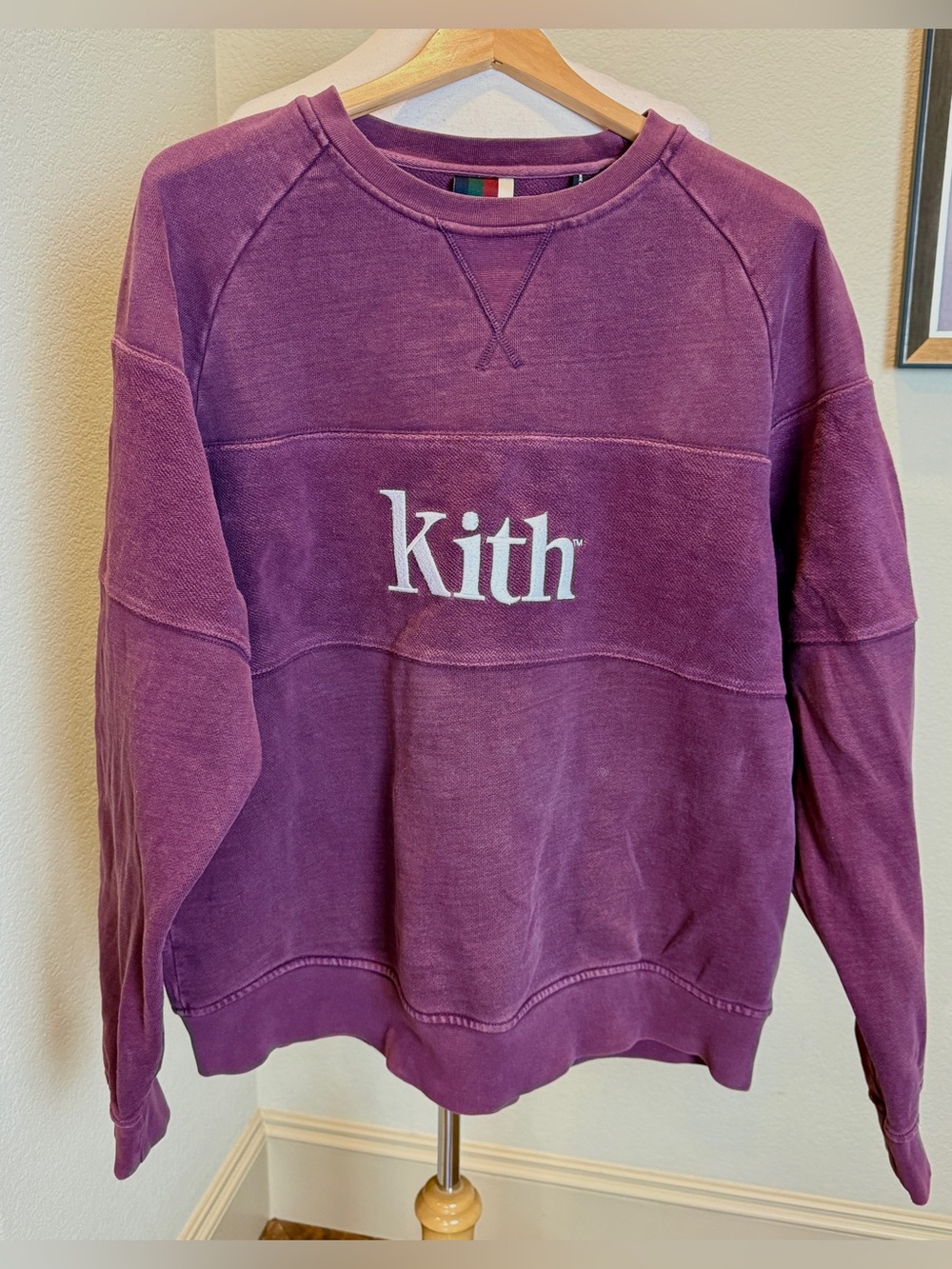 Kith Burgundy Faded Purple Paneled Logo Essentials Box Sweatshirt Crewneck